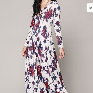 Free People First Kiss Ivory Red Floral Print Boho